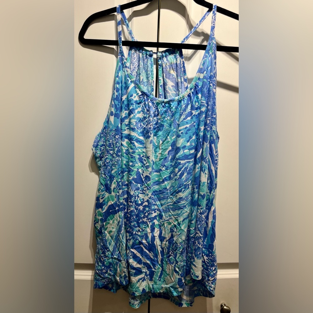 Lilly Pulitzer Lacy Tank Top Shirt Blue Haven Hey Hey Soleil Size XL